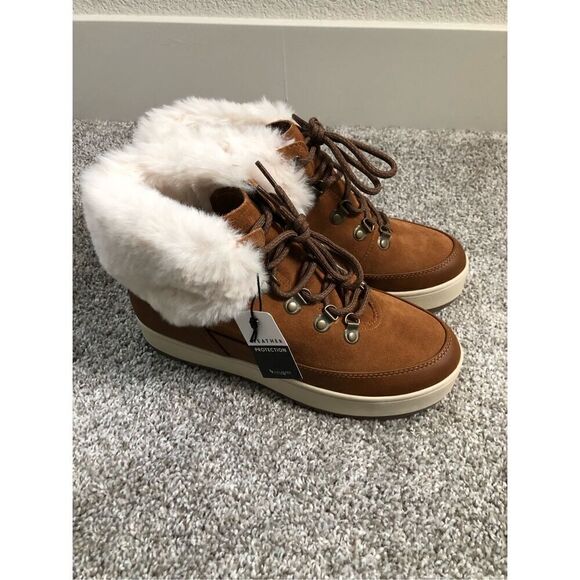 Koolaburra UGG Suede Tynlee Fuzzy Waterproof Boots Chestnut Women’s Size 8 - Picture 2 of 7